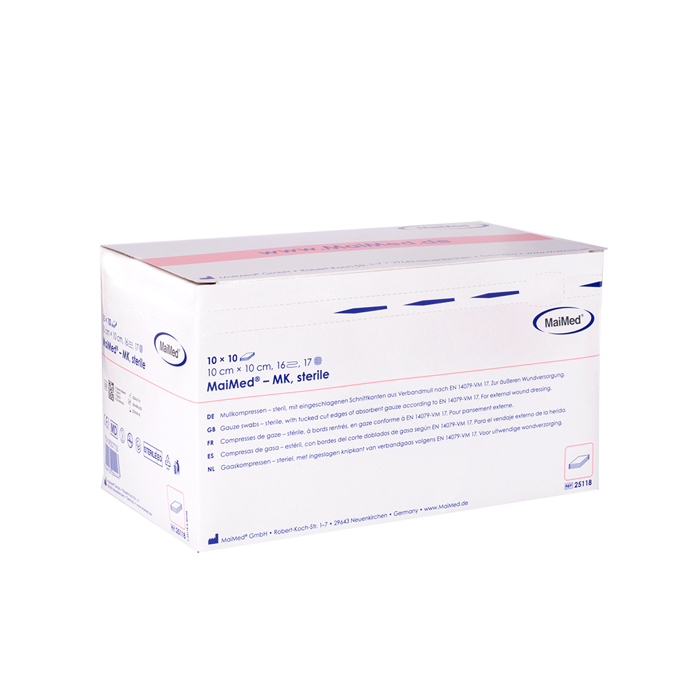 MK Mullkompresse steril – 20 x 5 Stück, 5 x 5cm, 8-fach Steril, 100% Baumwolle