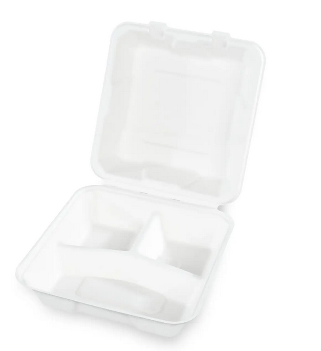 Menüklappbox, 3-teilig, aus Zuckerrohr 2 x 100 Stück/Karton, SY-663513