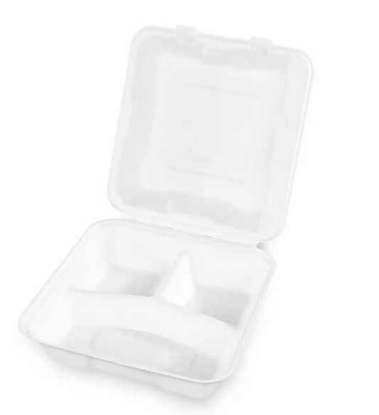 Menüklappbox, 3-teilig, aus Zuckerrohr 2 x 100 Stück/Karton, SY-663513