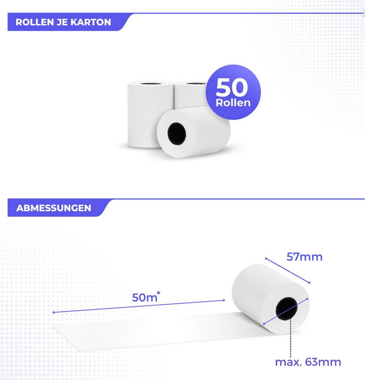 Thermorollen 57 mm x 63 mm - 55g/m² (50 Rollen)
