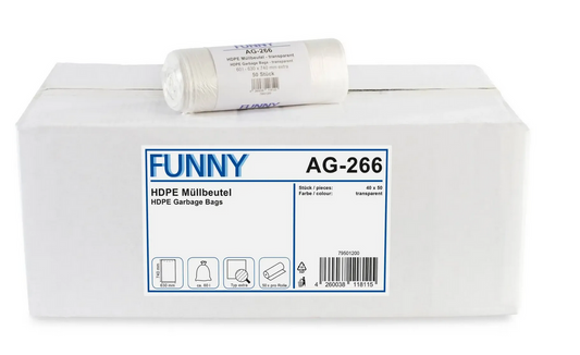Funny Müllbeutel PE, transparent, HDPE, extra stark, 630 x 740 mm, 60 Liter, 40 Rollen (2000 Stück)