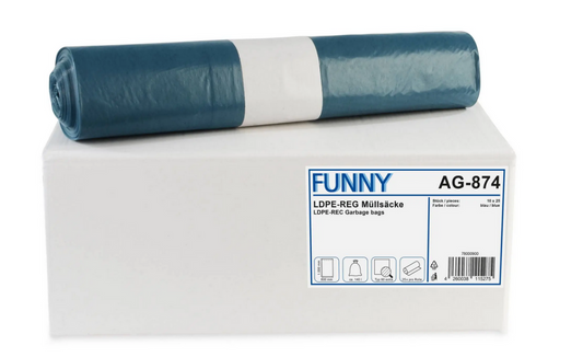 LDPE-Regenerat Müllsäcke, blau, Typ 60 extra, 140 l, 800 x 1.000 mm, 250 Stück