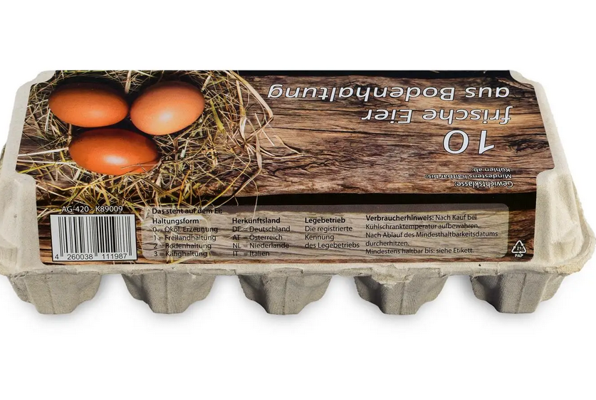 10er Eierverpackung, Bodenhaltung, weiß, 154 Stück je Umsack