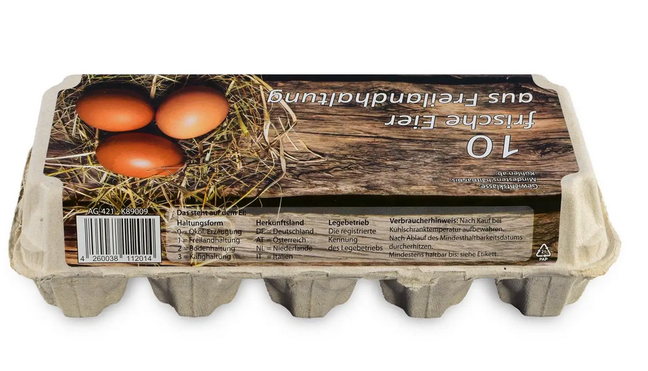 10er Eierverpackung, Freilandhaltung, weiß, 154 Stück je Umsack