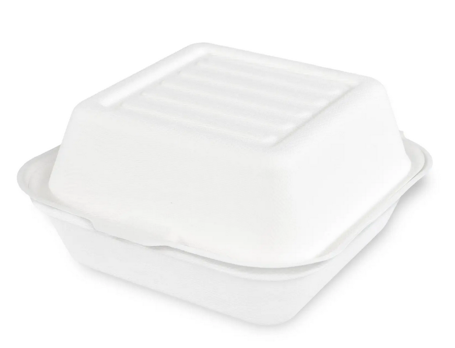 Hamburgerbox, weiss, aus Zuckerrohr 10 x 50 Stück/Karton