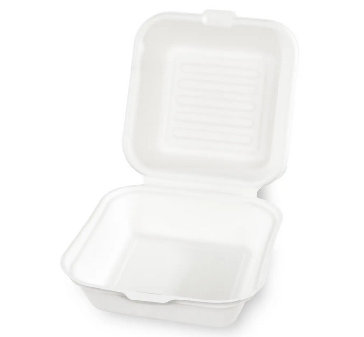 Hamburgerbox, weiss, aus Zuckerrohr 10 x 50 Stück/Karton