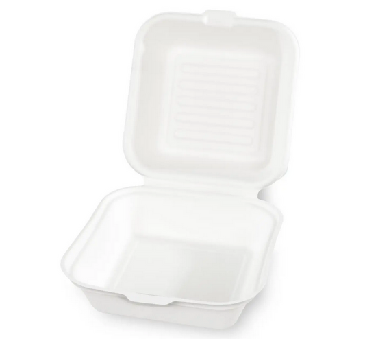 Hamburgerbox, weiss, aus Zuckerrohr 10 x 50 Stück/Karton
