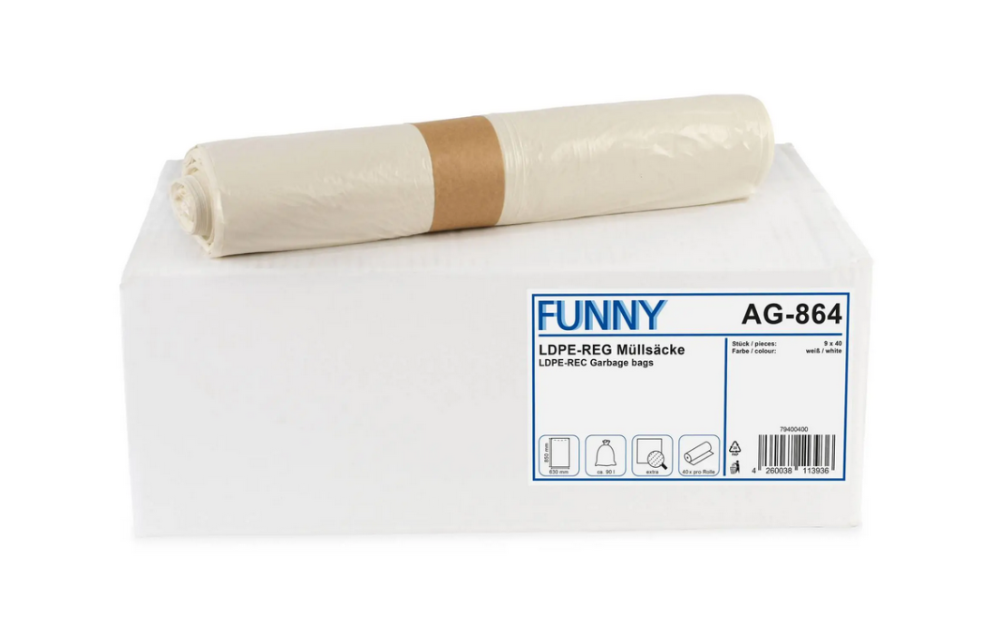 Müllbeutel Funny LDPE-Regenerat, weiß extra, ca. 90 l, 630 x 850 mm, 360 Stück