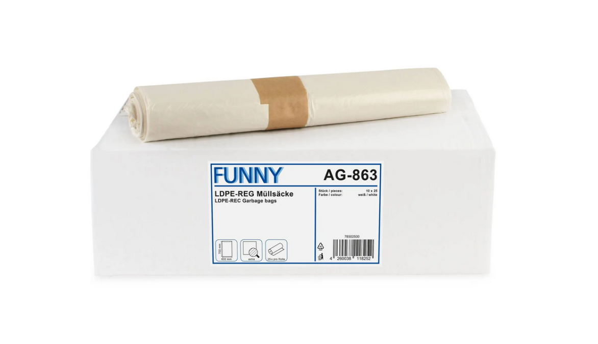 Müllbeutel Funny LDPE-Regenerat, weiß extra, ca. 60 l, 600 x 700 mm, 250 Stück