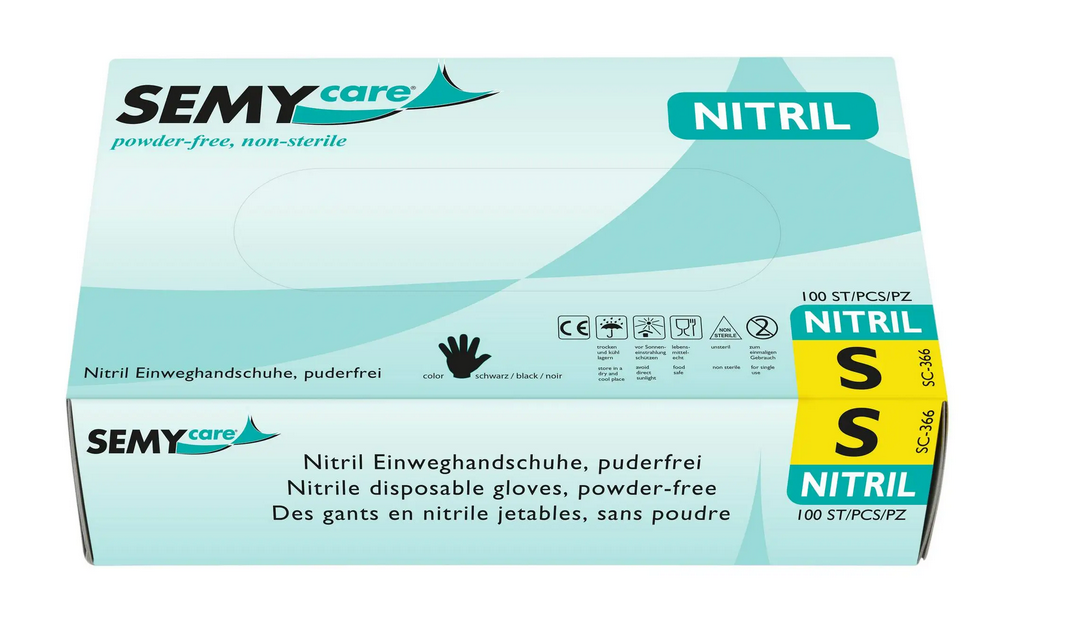 SemyCare Nitril-Einweghandschuhe schwarz, puderfrei, 10 x 100 Stück