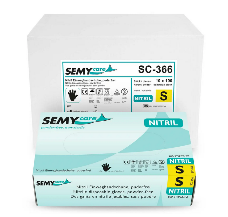 SemyCare Nitril-Einweghandschuhe schwarz, puderfrei, 10 x 100 Stück