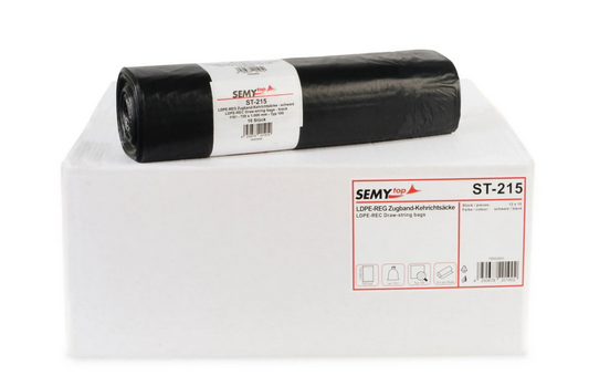 SemyTop LDPE-Regenerat Zugband-Kehrichtsäcke, schwarz, Typ 100, 110 l, 720 x 1.000 mm, 120 Stück