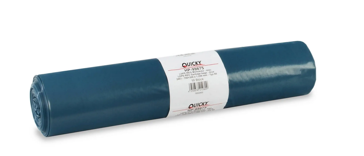 QUICKY LDPE-Regenerat Müllsäcke, blau, Typ 80, 240 l, 1250 x 1.000 mm, 250 Stück