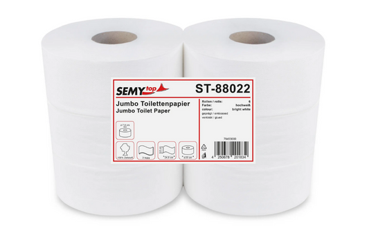 SemyTop Jumbo-Toilettenpapier, 2-lagig, Zellstoff hochweiß, Ø 25 cm, 6 Rollen
