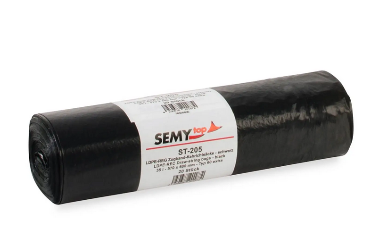 LDPE-Regenerat Zugbandsäcke | schwarz | Typ 60 extra | 35 L | 570×600 mm | 400 Stück