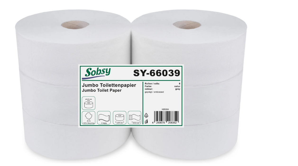 Sobsy Jumbo-Toilettenpapier, 2-lagig, rec. natur, Ø 25 cm, 6 Rollen
