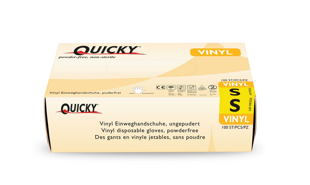 QUICKY Vinyl-Einweghandschuhe, transparent, puderfrei, 10 x 100 Stück