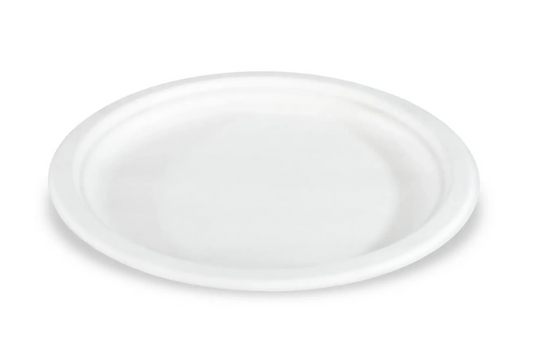 Teller aus Zuckerrohr, rund, 23 cm, weiß, 10 x 50 Stück