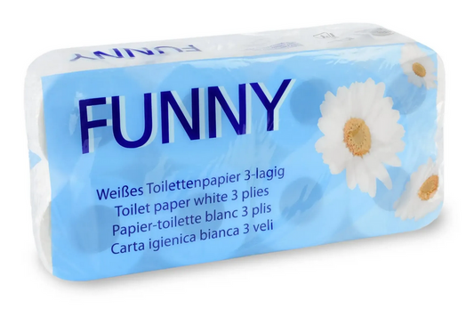 Funny Toilettenpapier Tissue, 3-lagig, Zellstoff hochweiß, 12 x 8 Rollen