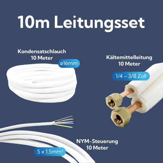 10m Leitungsset 1/4" + 3/8" Kältemittelleitung + Steuerleitung + Kondensatschlauch