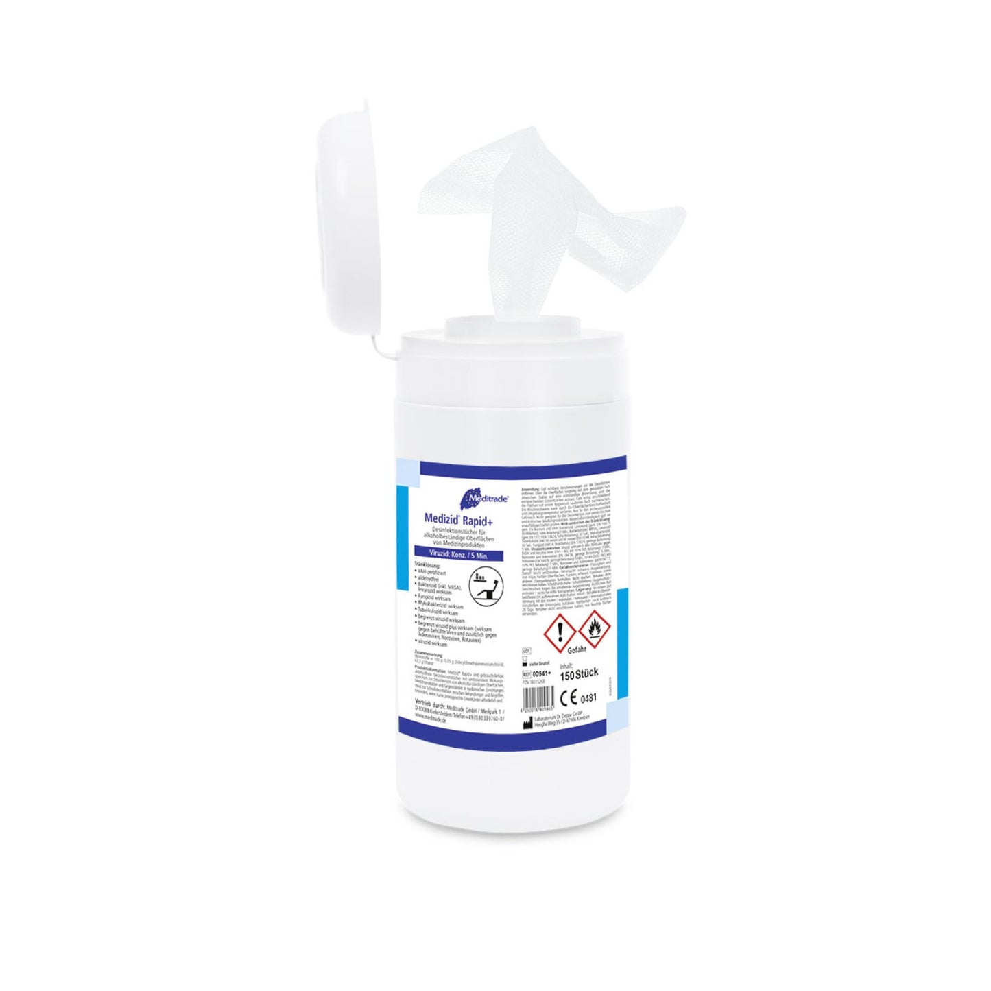 Medizid® Rapid+ Desinfektionstücher – Dose, 150 Tücher (15 x 18 cm)
