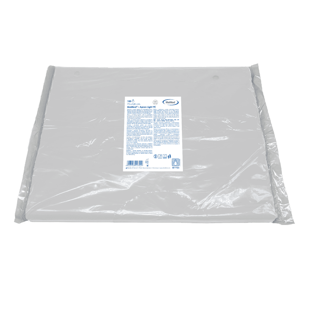 MaiMed Apron Schutzschürze, PE – 1 Packung = 100 Stück, 75 cm x 120 cm, Light