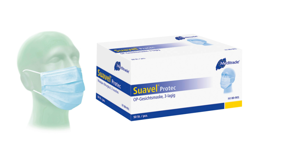 Meditrade Suavel® Protec medizinische OP-Maske, 3-lagig mit elastischen Ohrschlaufen