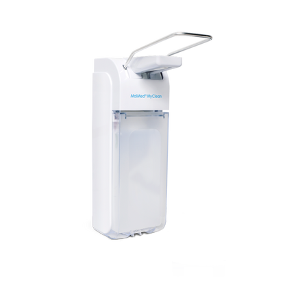 MaiMed MyClean Desinfektionsmittelspender – 500 ml & 1 l | mit Tropfschale | weiß