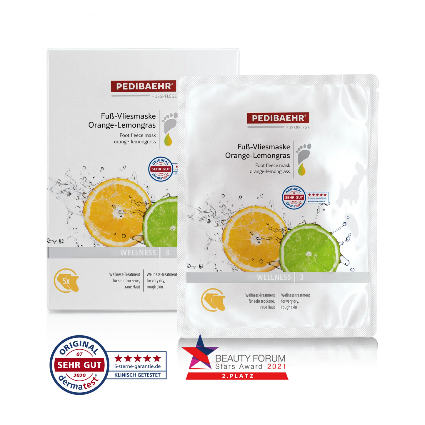 Fuß-Vliesmaske Orange-Lemongras, 1 Pack (5 Paar)