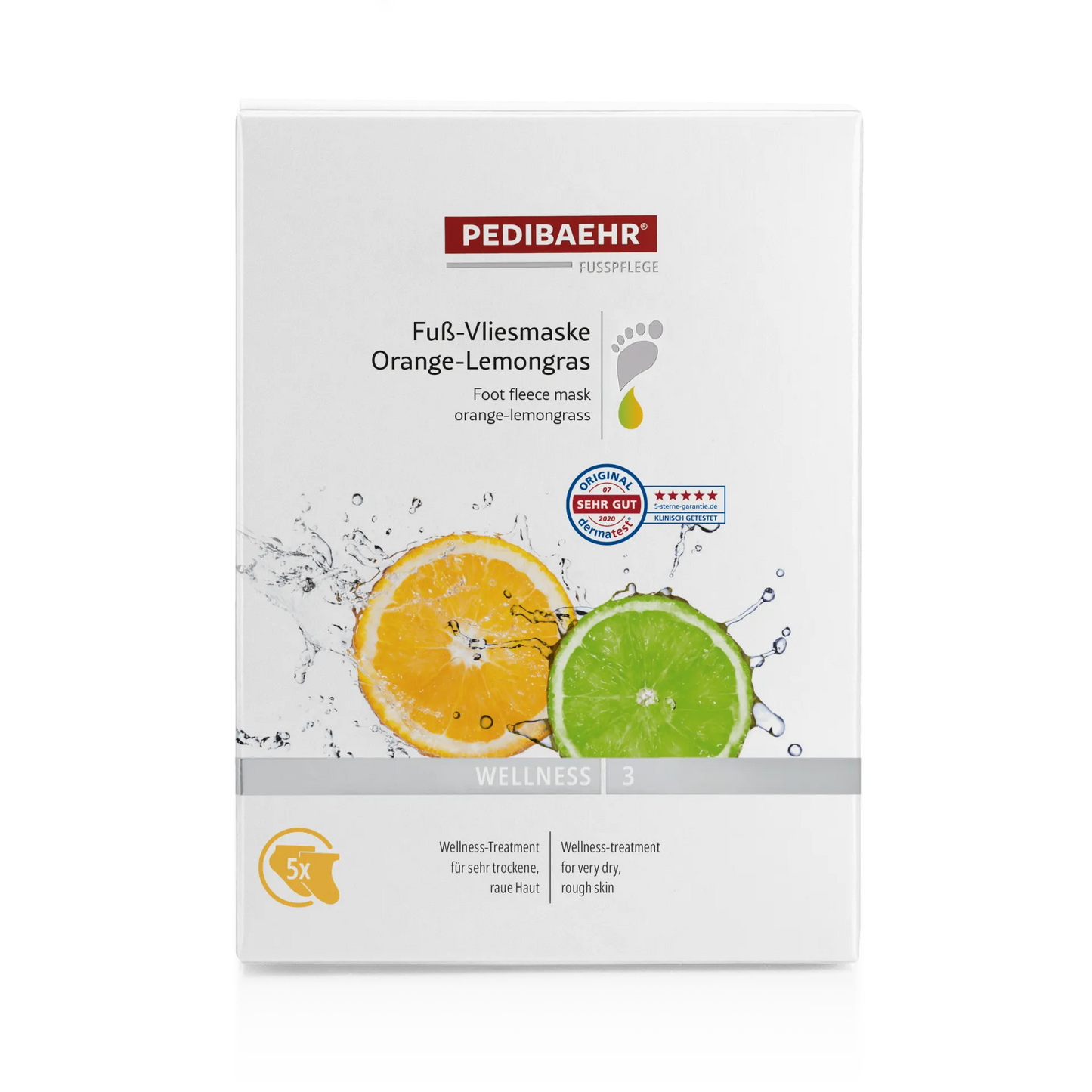 Fuß-Vliesmaske Orange-Lemongras, 1 Pack (5 Paar)