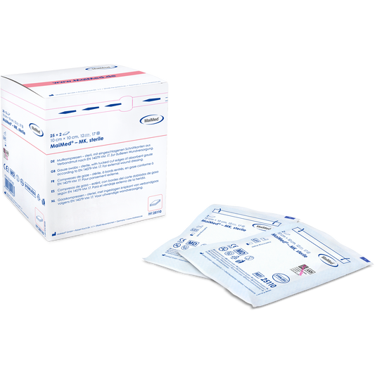 MK Mullkompresse steril – 20 x 5 Stück, 5 x 5cm, 8-fach Steril, 100% Baumwolle