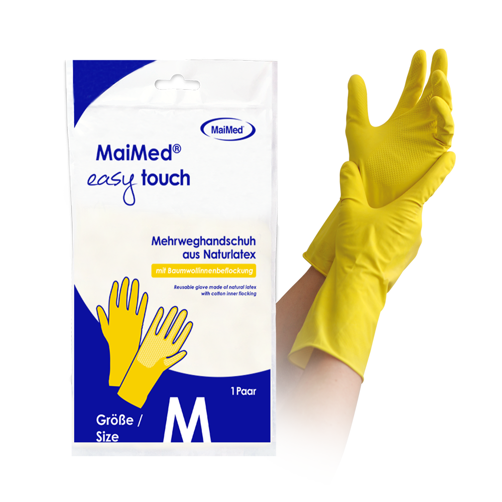 MaiMed® easy touch Haushaltshandschuhe, gelb, Latexhandschuhe mit Baumwollinnenbefleckung