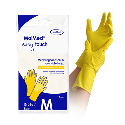 MaiMed® easy touch Household Gloves, yellow, latex gloves with cotton flock lining