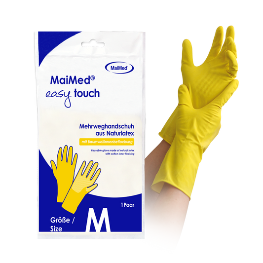 MaiMed® easy touch Haushaltshandschuhe, gelb, Latexhandschuhe mit Baumwollinnenbefleckung