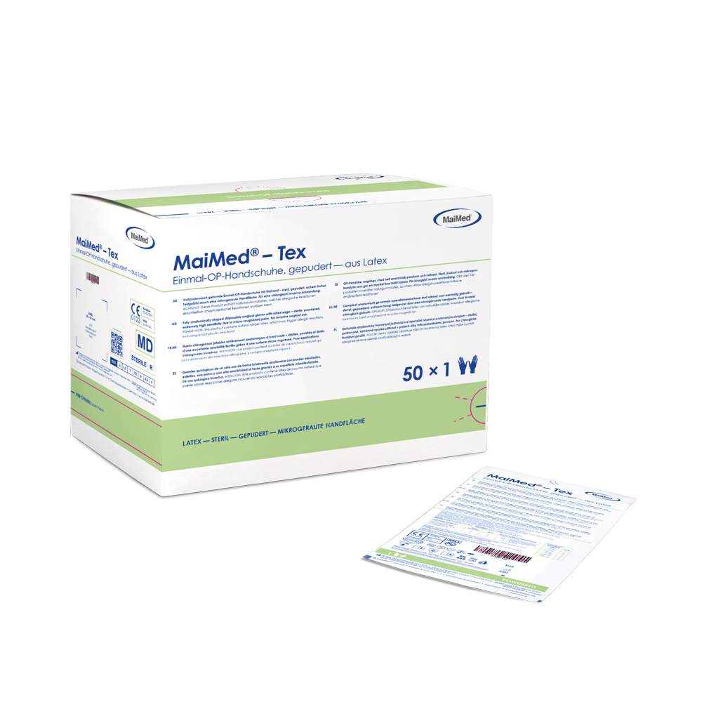 MaiMed® - Tex - steril Einmal OP-Handschuhe, Latex - 1 Box = 50 Paar, Größe 6