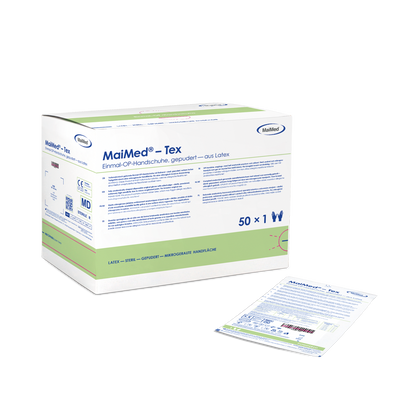 MaiMed® Tex steril Einmal OP-Handschuhe, Latex – 1 Box = 50 Paar, Größe 6