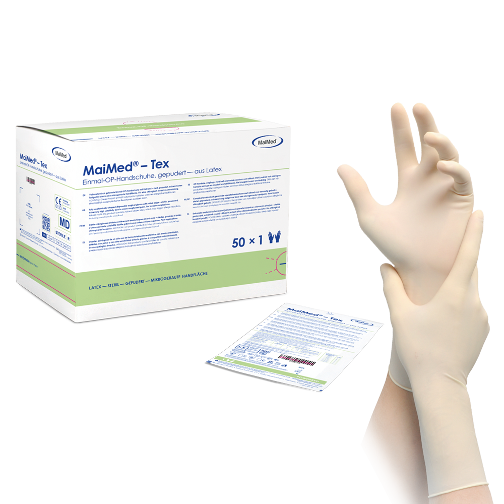 MaiMed® - Tex - steril Einmal OP-Handschuhe, Latex - 1 Box = 50 Paar, Größe 6