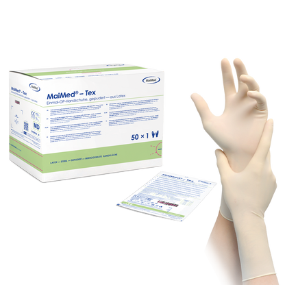 MaiMed® Tex steril Einmal OP-Handschuhe, Latex – 1 Box = 50 Paar, Größe 6