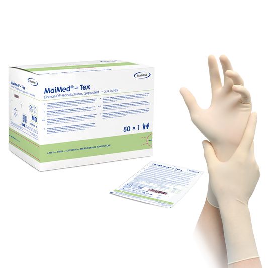 MaiMed® - Tex - steril Einmal OP-Handschuhe, Latex - 1 Box = 50 Paar, Größe 6
