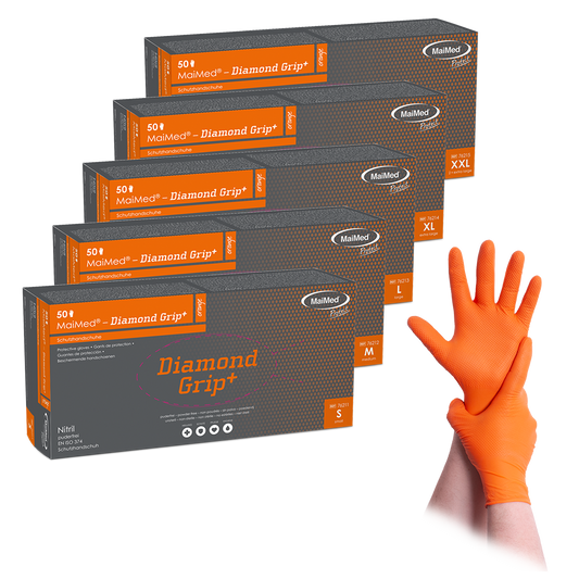 Diamond Grip+ Nitril Einmalhandschuhe, orange