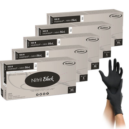 MaiMed® Nitril Black Einmalhandschuhe – 1 Karton = 10 Packungen à 100 Stück | schwarz | puderfrei