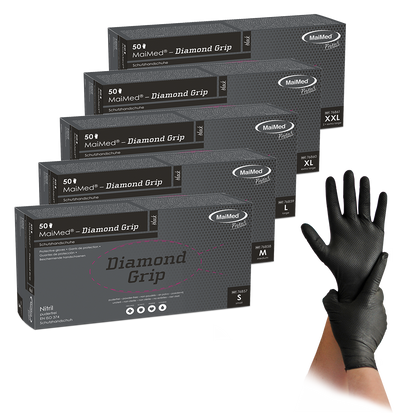 MaiMed® Diamond Grip Nitril Einmalhandschuhe – 1 Karton = 10 Packungen à 50 Stück