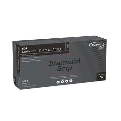 MaiMed® Diamond Grip Nitril Einmalhandschuhe – 1 Karton = 10 Packungen à 50 Stück