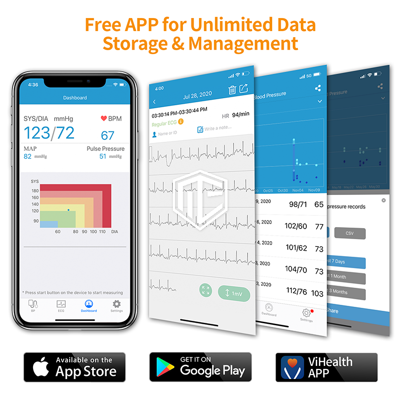 BP2 Kabelloses Oberarm-Blutdruckmessgerät mit EKG – OLED | App | Medizinprodukt