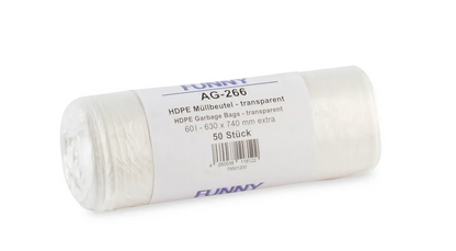 Funny Müllbeutel PE transparent, HDPE extra stark, 60 L – 2.000 Stück