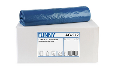 Sacs poubelles drôles en LDPE recyclé | bleus | Type 60 extra | 140 L | 800×1.000 mm | 250 pièces