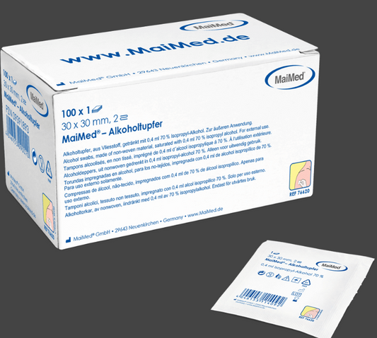 MaiMed Alkoholtupfer, 30x30mm, weiß, zweilagig, 100 St.