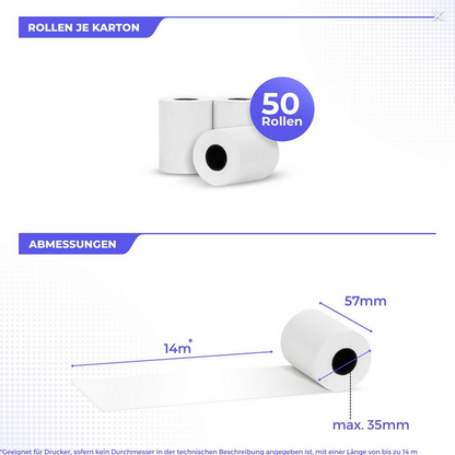 Thermorollen EC-Cash 57×35 mm | BPA-frei | 55 g/m² | 50 Rollen