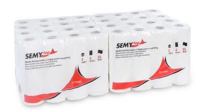 Paper towels, 3-ply, 51 sheets, white cellulose, 8 x 4 rolls