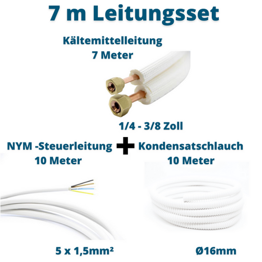 7m Leitungsset 1/4 3/8 Kältemittelleitung + Steuerleitung + Kondensatschlauch